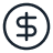 A simple outline icon of a dollar sign centered inside a circular border.